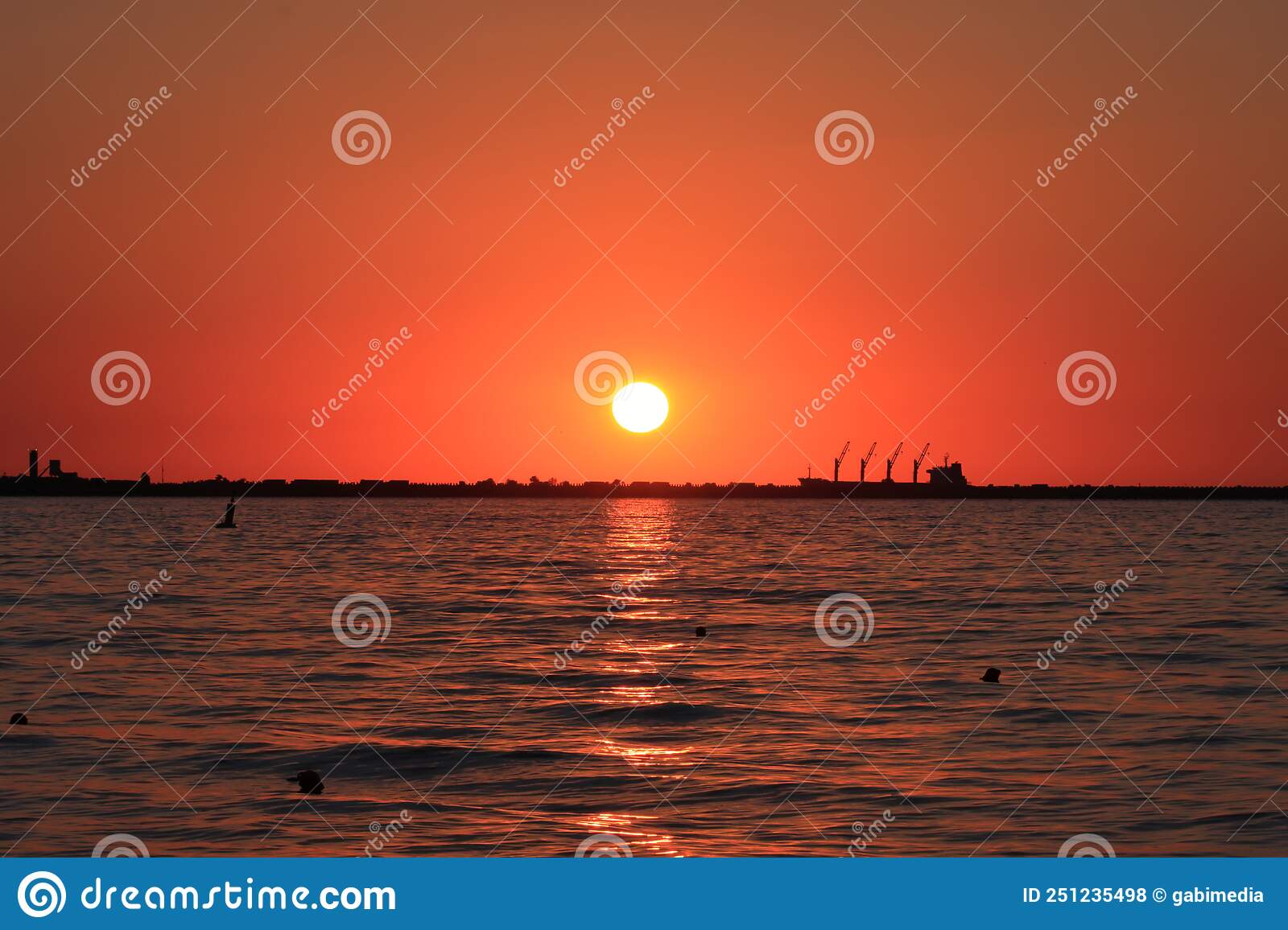 Sunrise at sea in the port of Agigea 