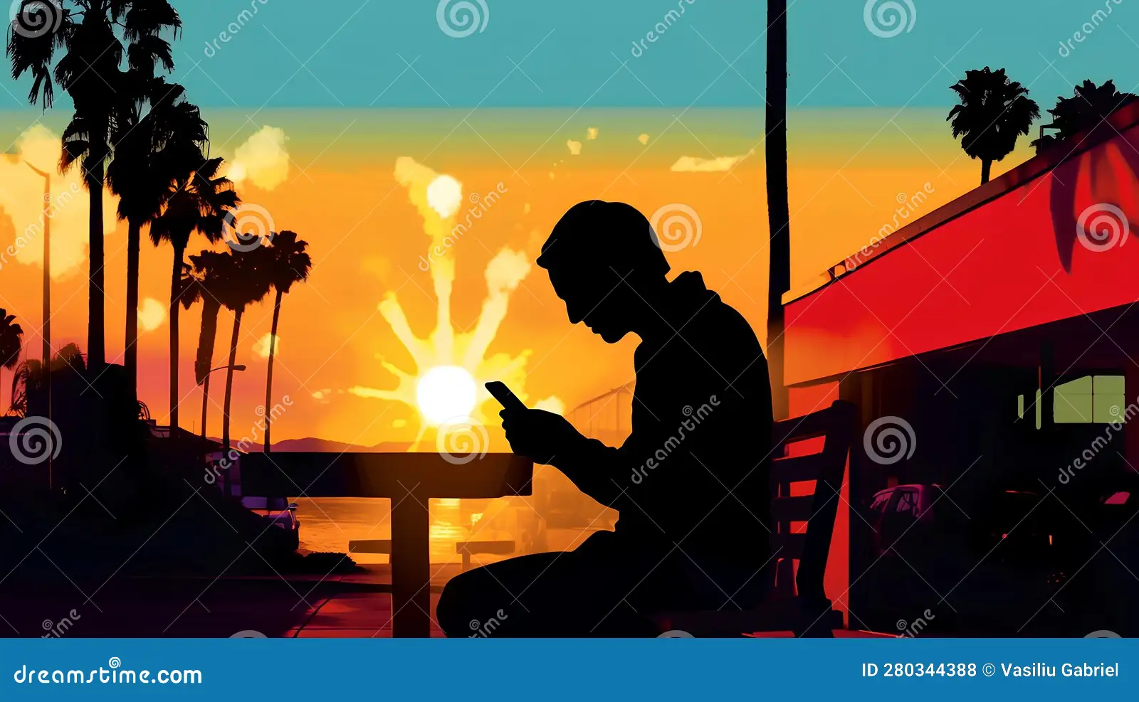 Silhouette of person using their phone 