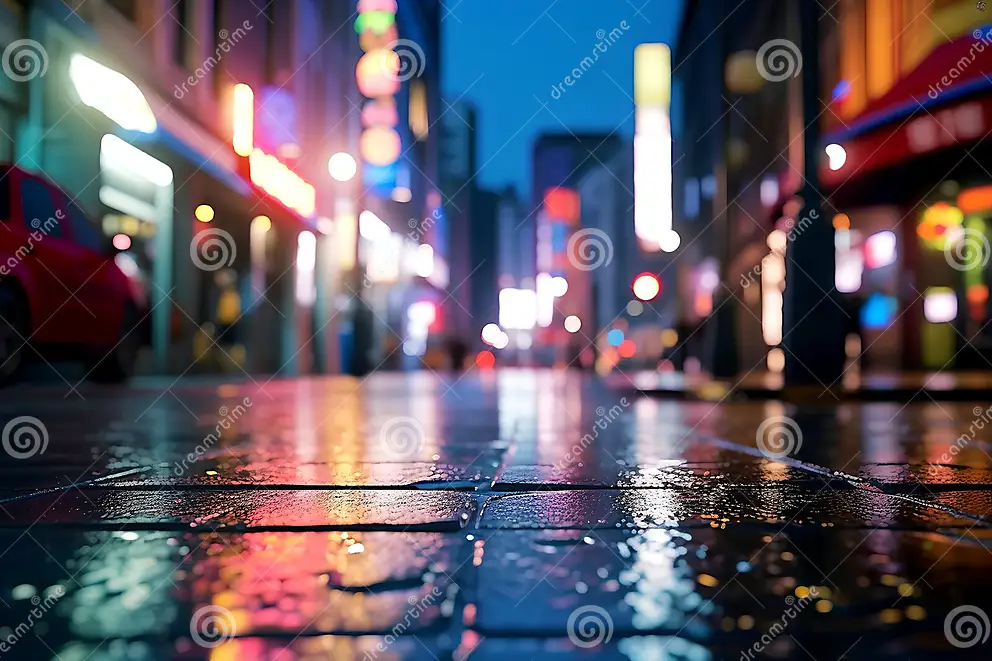 Street city night, light bokeh, defocused background, cinematic, beautiful panorama, generative ai
