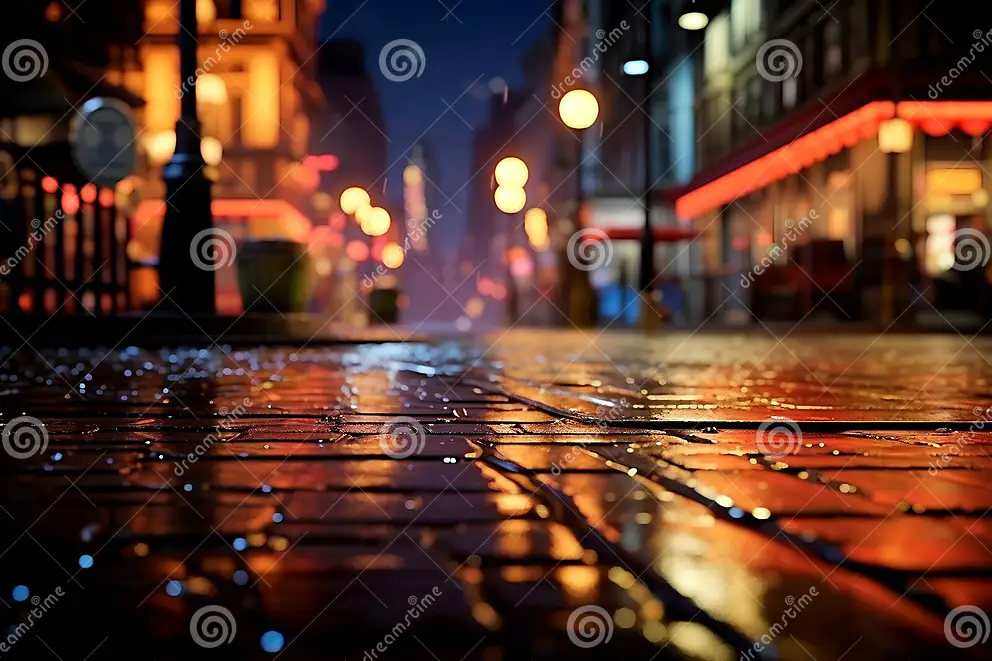 Street city night, light bokeh, defocused background, cinematic, beautiful panorama, generative ai